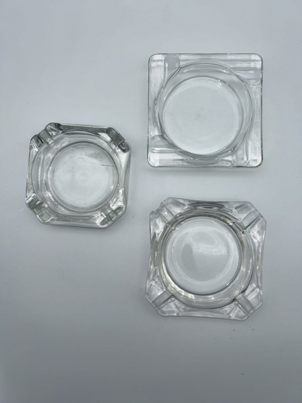 Lot of 3 Vintage Clear Glass Ashtrays